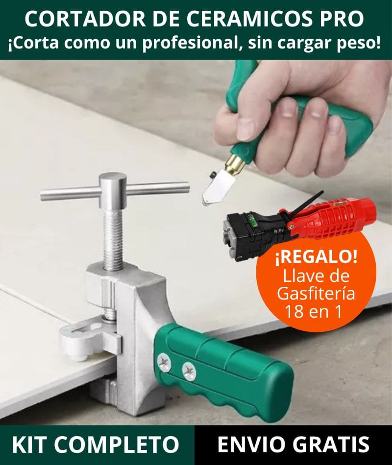CORTADOR PRO VIDRIOS Y CERÁMICOS + Llave de gasfitería 18 en 1 🎁