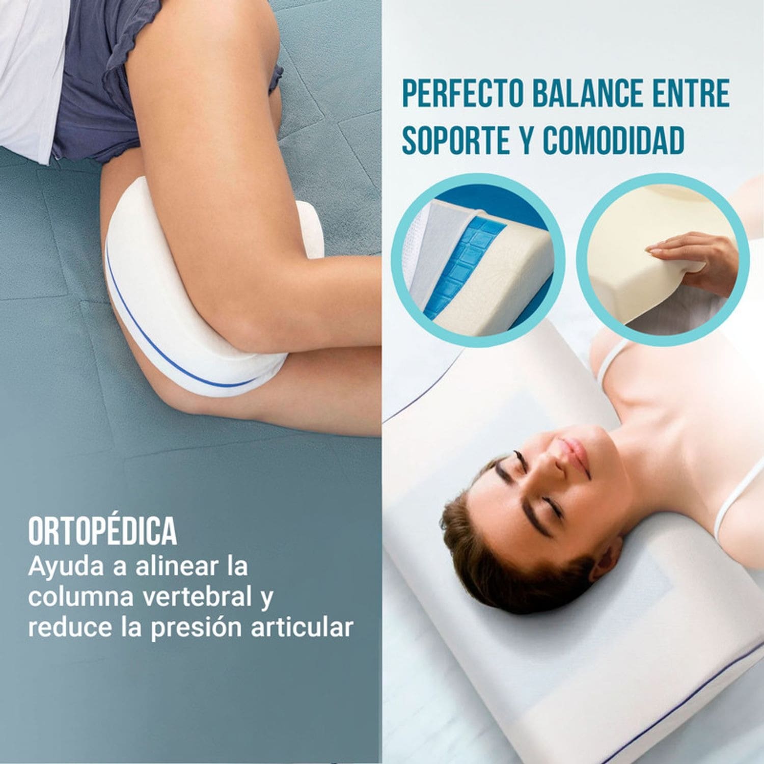 🛏️ Almohada Ortopédica Cervical TheraGel™ 💠 + Almohada para piernas 🎁